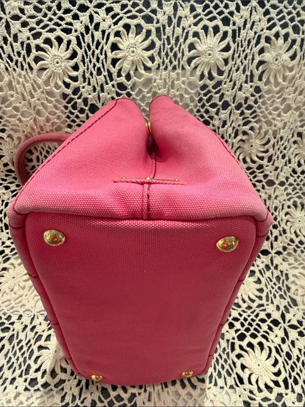 Prada Pink Canapa Canvas Tote with Floral Scarf Accent